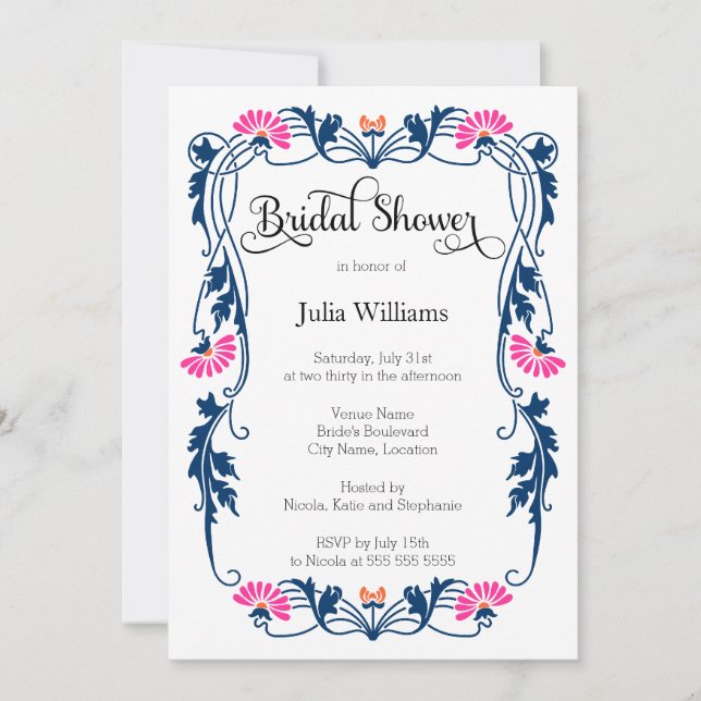 Invitación Florales de hojas elegantes y ducha de nubes (Anverso)