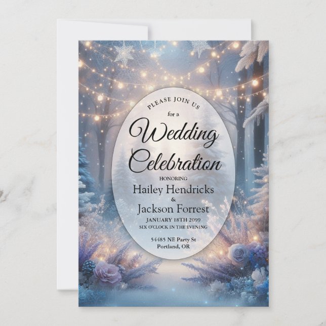 Invitación Florales de invierno en Boda de cerdos de escarcha (Anverso)