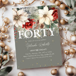 Invitación Florales de invierno festivo 40 cumpleaños<br><div class="desc">Esta preciosa invitación floral de 40 años es perfecta si tienes una celebración de cumpleaños durante los meses de invierno. El diseño presenta un fondo verde de sabio de moda decorado con magníficos florales de invierno tradicionales rojos y marfil y otros follajes botánicos navidades, confetti de oro falso y una...</div>