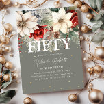 Invitación Florales de invierno festivo 50 cumpleaños<br><div class="desc">Esta preciosa invitación floral de 50 años es perfecta si se celebra el cumpleaños durante los meses de invierno. El diseño presenta un fondo verde de sabio de moda decorado con magníficos florales de invierno tradicionales rojos y marfil y otros follajes botánicos navidades, confetti de oro falso y una elegante...</div>