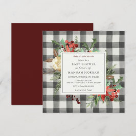 Invitación Florales de invierno y Baby Shower de Plaid Evergr