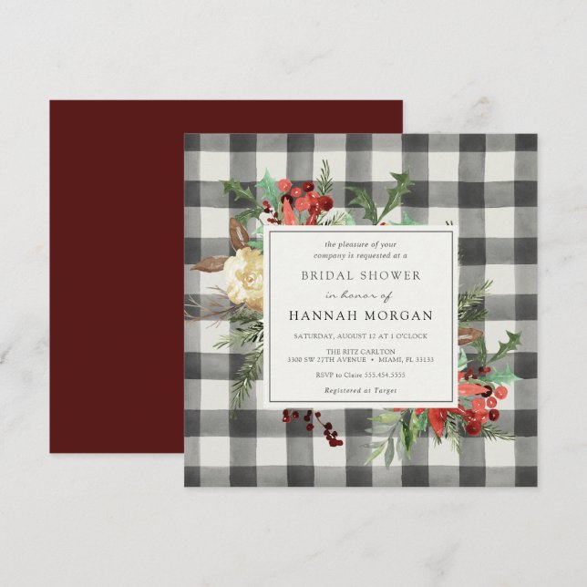 Invitación Florales de invierno y ducha de novias de hoja ver (Anverso / Reverso)