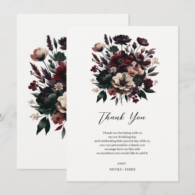 Invitación Florales de Jardín Rústico y Melancólico Boda Bohe (Anverso / Reverso)
