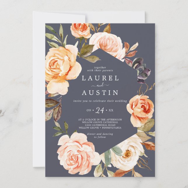 Invitación Florales de la Tierra Rústica | Boda púrpura casua (Anverso)