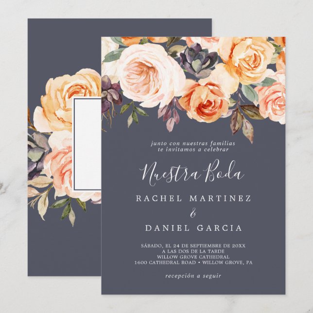 Invitación Florales de la Tierra Rústica | Nuestra Boda españ (Anverso / Reverso)