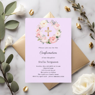 Invitación Florales de lavanda cruzan Confirmación