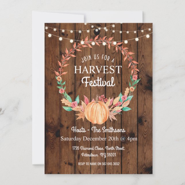 Invitación Florales de madera de la caída de la calabaza del (Anverso)