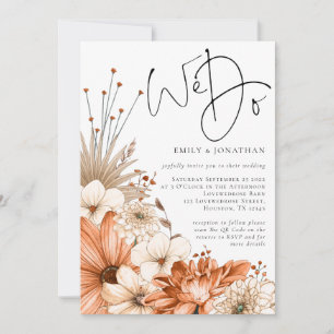Invitación Florales de otoño escribimos Boda de código QR