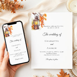 Invitación Florales de otoño naranjas farol rústico boda boho