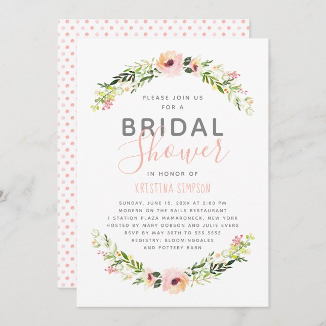 Invitación Florales de primavera | Bridal Shower | Blanca (Anverso / Reverso)