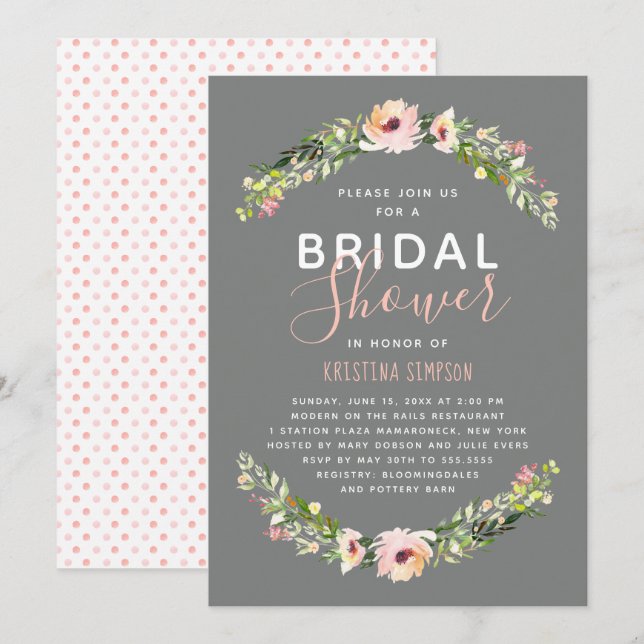 Invitación Florales de primavera | Bridal Shower | Topo (Anverso / Reverso)