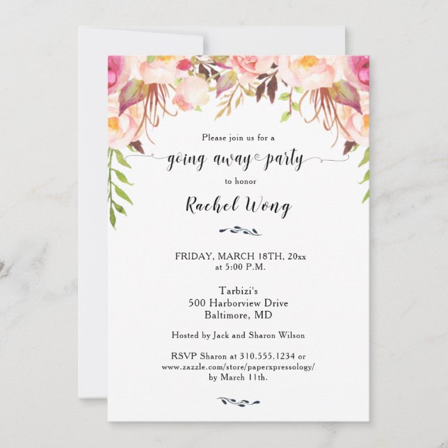 Invitación Florales de Rubor se mueven lejos de foto Fiesta (Anverso)