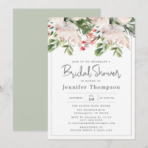Invitación Florales de Rubor y ducha nupcial de color verde
