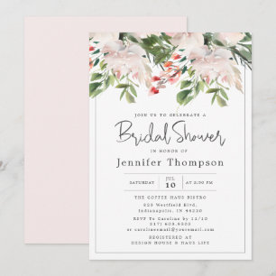 Invitación Florales de Rubor y ducha nupcial de color verde