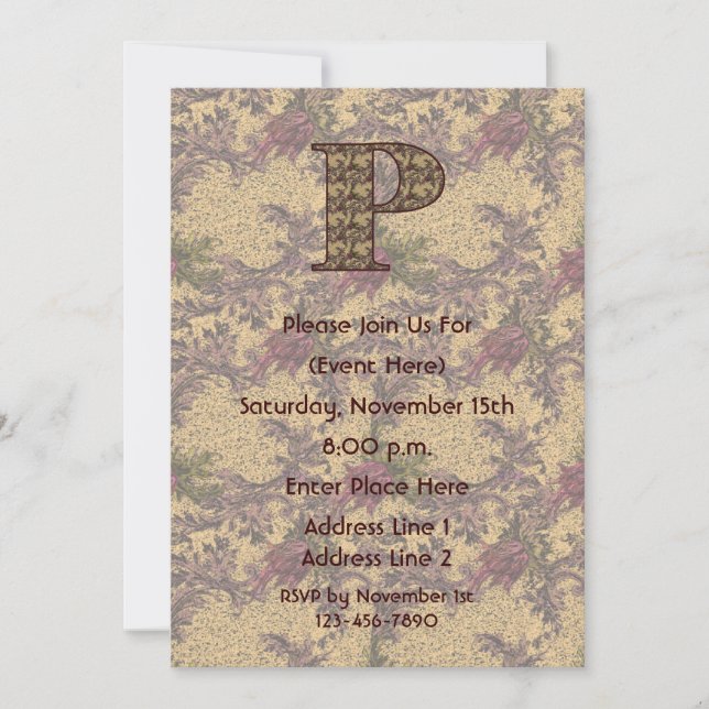Invitación Florales elegantes iniciales del monograma P (Anverso)