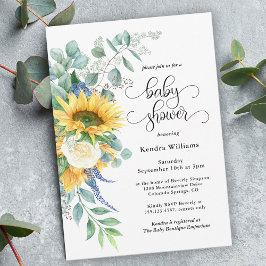 Invitación Florales en Baby Shower de girasoles y Rosas rusos