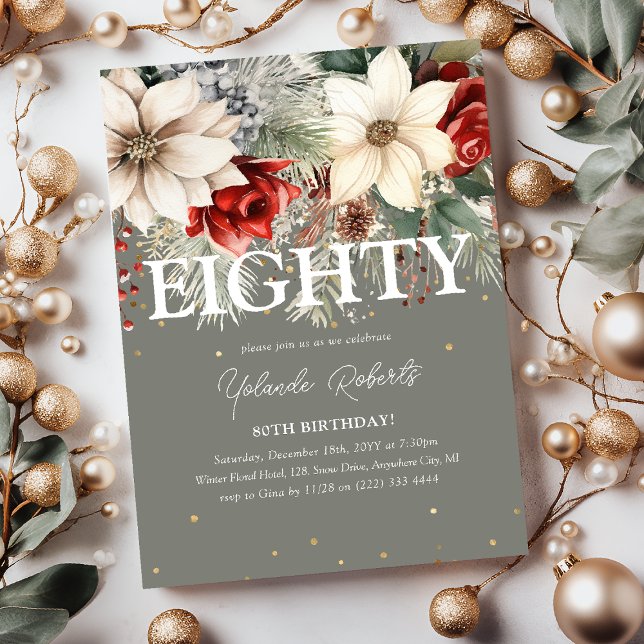 Invitación Florales festivos de invierno 80 cumpleaños (Subido por el creador)
