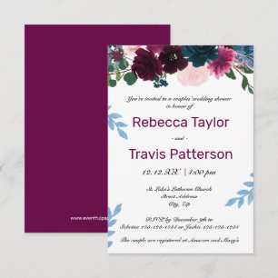 Invitación Florales Floraciones Ciruela - 3x5 Ducha de Boda p