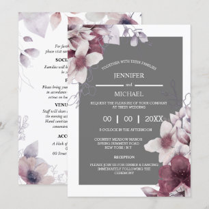 Invitación Florales grises púrpuras flores silvestres