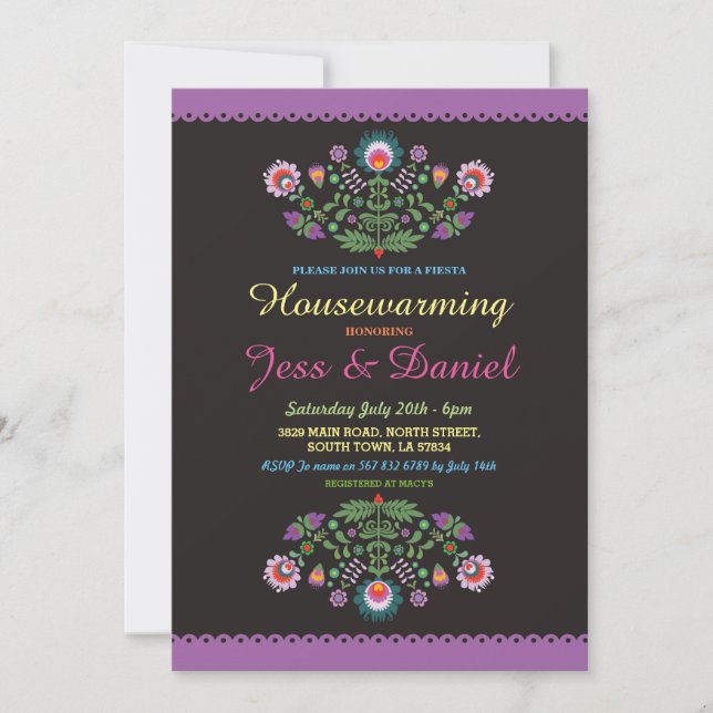 Invitación Florales mexicanos de la fiesta del fiesta del (Anverso)
