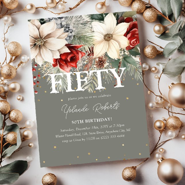 Invitación Florales Navideños Cumpleaños 50 (Subido por el creador)