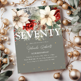 Invitación Florales Navideños Festivos Cumpleaños 70