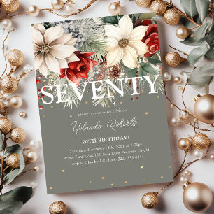 Invitación Florales Navideños Festivos Cumpleaños 70