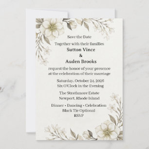 Invitación Florales Neutros, Arte de Línea Botánica, Bo Minim