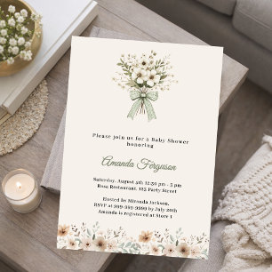 Invitación Florales neutros verde marfil verano Baby Shower