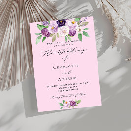 Invitación Florales púrpura rosadas verde lujo boda