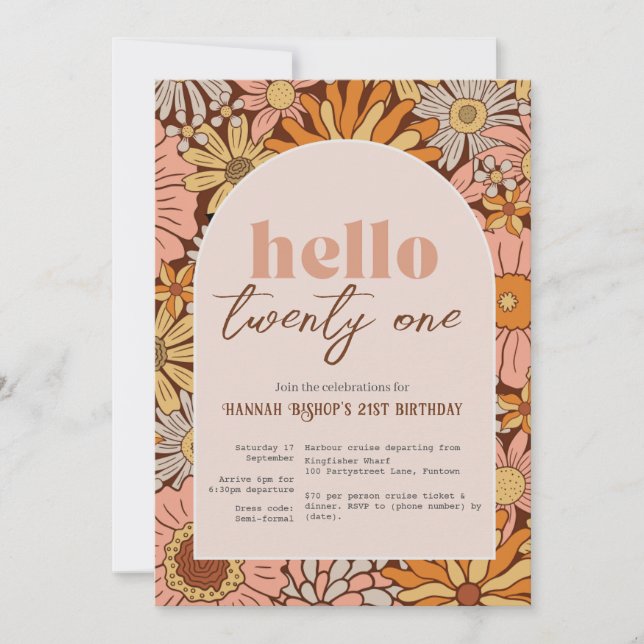 Invitación Florales Retro para CUALQUIER EDAD (Anverso)