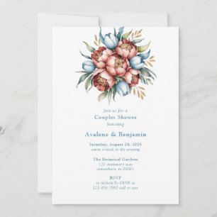 Invitación Florales románticos: Ducha de parejas de peones y