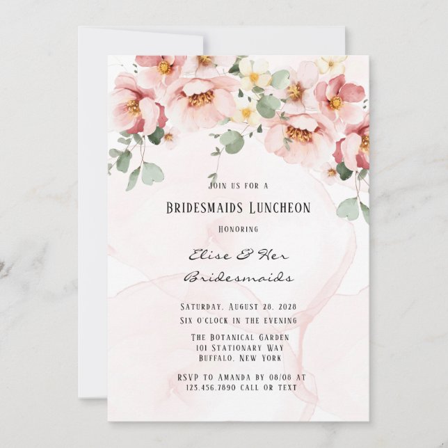Invitación Florales rosados Elegantes Eucalyptus Ducha Pareja (Anverso)