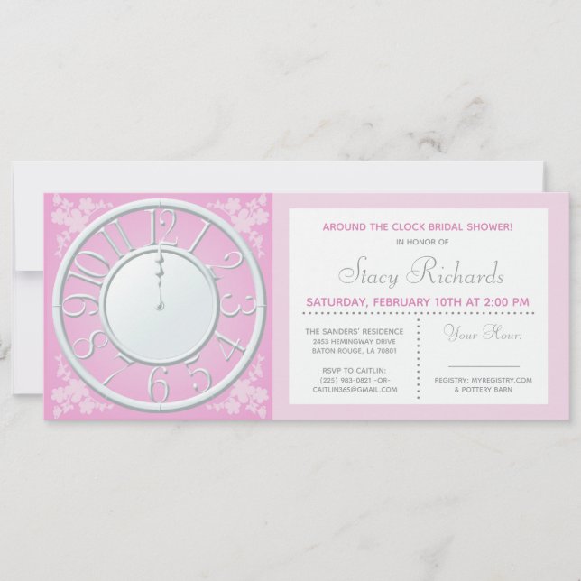 Invitación Florales rosados las veinticuatro horas del día (Anverso)