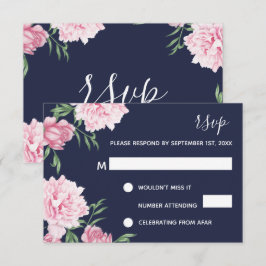 Invitación Florales rosados y fondo azul marino | RSVP