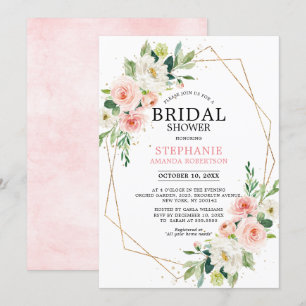 Invitación Florales rosas Rubor ducha de novia geométrica mod