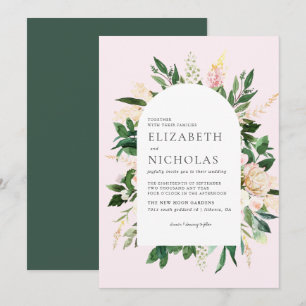 Invitación Florales rosas y Boda botánico de la vegetación
