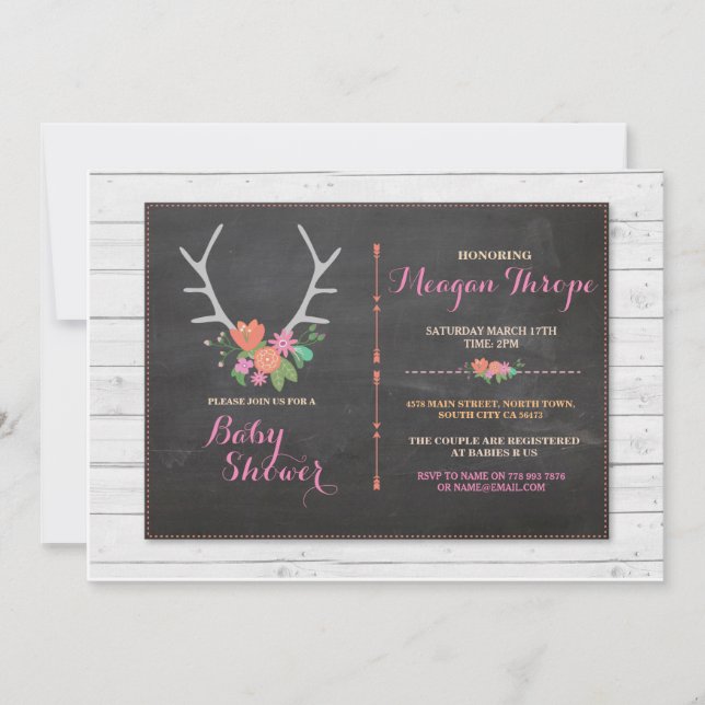 Invitación Florales rústicos del rosa del macho de Baby (Anverso)