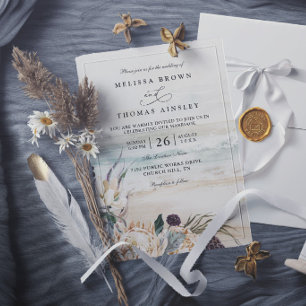 Invitación florales tropicales protea playa elegante chic bod