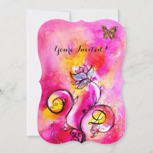 Invitación FLORALES Y MARIPOSAS caprichosas rosa amarillo