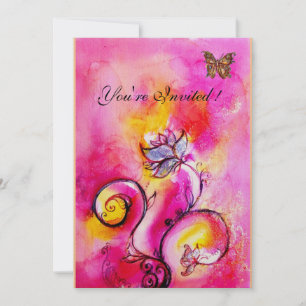 Invitación FLORALES Y MARIPOSAS caprichosas rosa amarillo