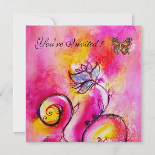 Invitación FLORALES Y MARIPOSAS caprichosas rosa amarillo