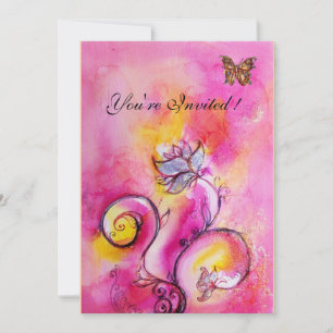 Invitación FLORALES Y MARIPOSAS caprichosas rosa amarillo