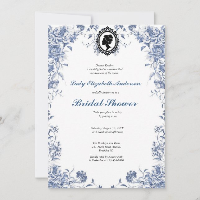 Invitación Florals azul presupuesto blue and white (Anverso)
