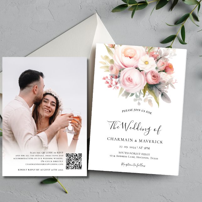 Invitación Florals Boda de código QR por superposición de fot (Subido por el creador)