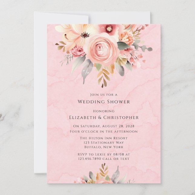 Invitación Florals de Moda rosa y dorada ducha de matrimonio (Anverso)