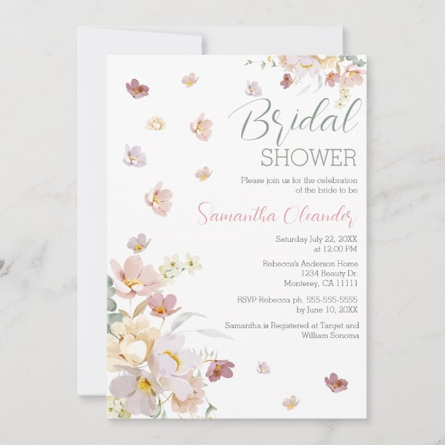 Invitación Florals elegantes flores silvestres ducha de novia (Anverso)