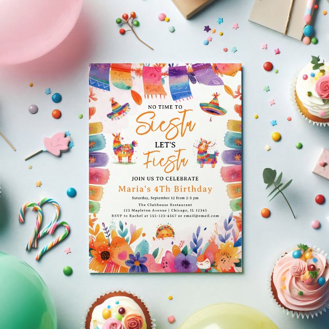 Invitación Florals mexicana, no hay tiempo para el Chica del  ( Florals Mexican, No time to Siesta, Let's Fiesta, Birthday Girl Party Invitation)