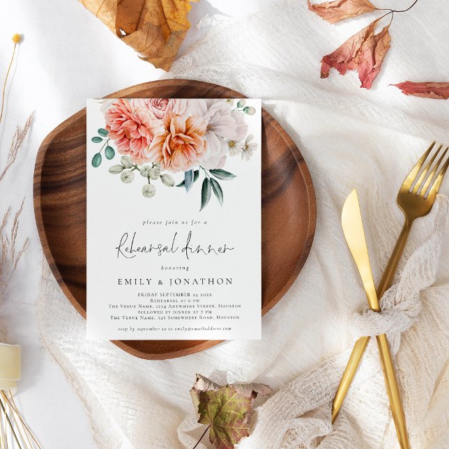 Invitación Florals Peonies Peach Coral Rehearner Dinner (Subido por el creador)