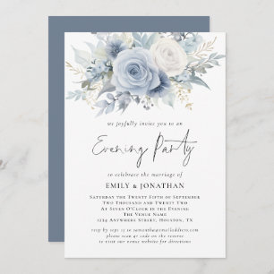 Invitación Florals QR Código Dusty Blue Boda Evending Fiesta